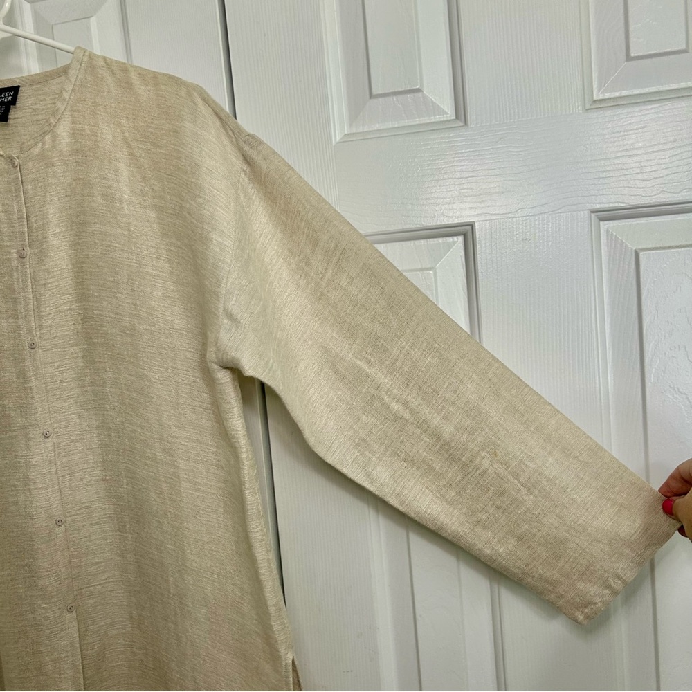 Eileen Fisher Linen & Cotton Neutral Beige Lagenlook Button Front Tunic Jacket S - Picture 4 of 15